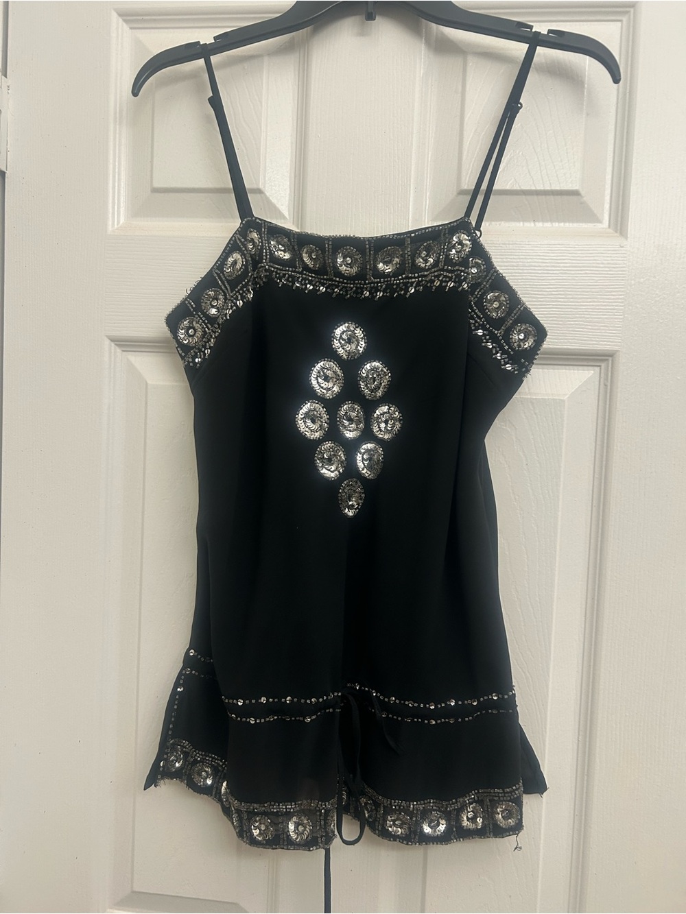 The Limited Black Sequin-Embellished Spaghetti Strap Camisole